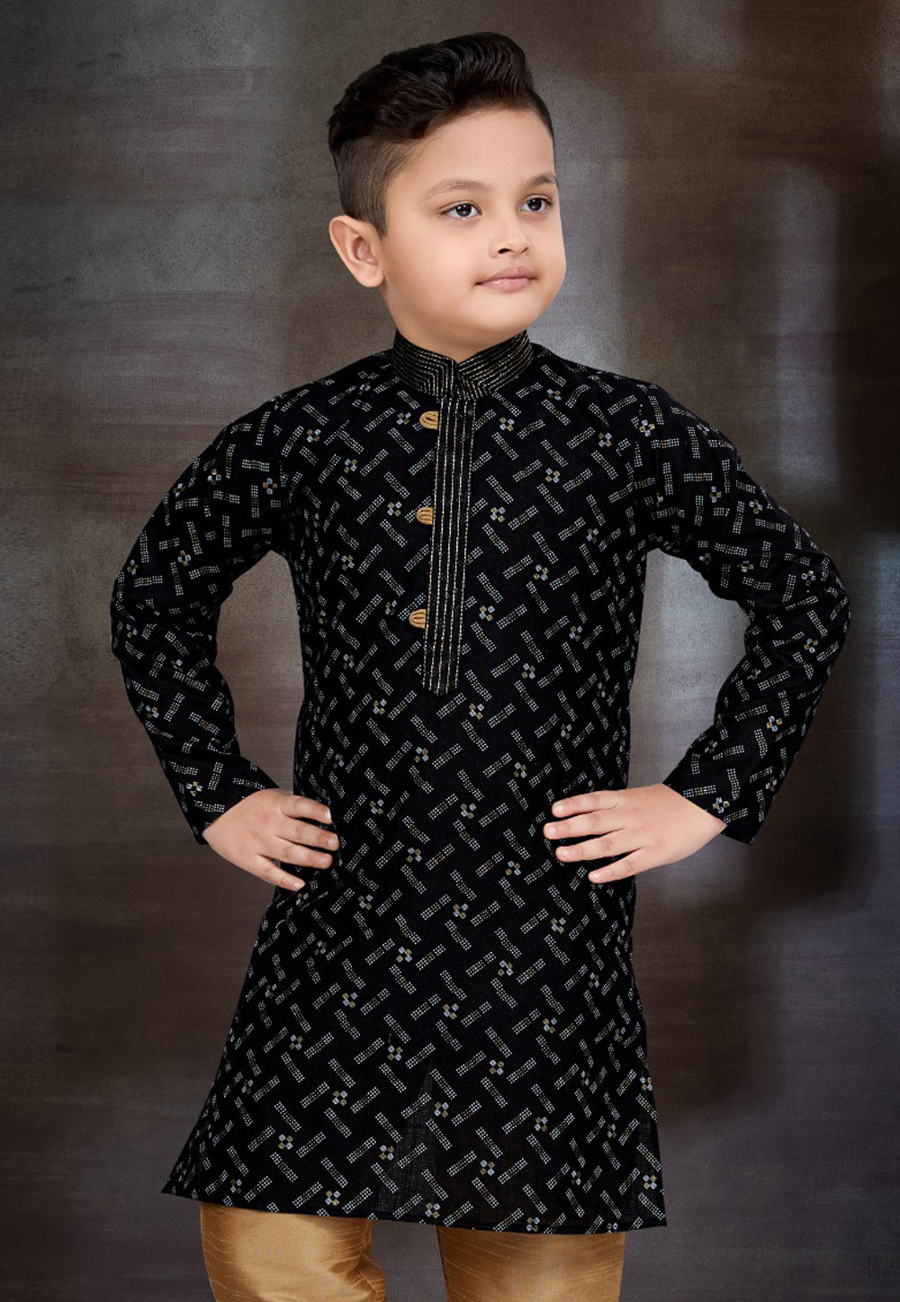 Black Cotton Kids Kurta Pajama 272140