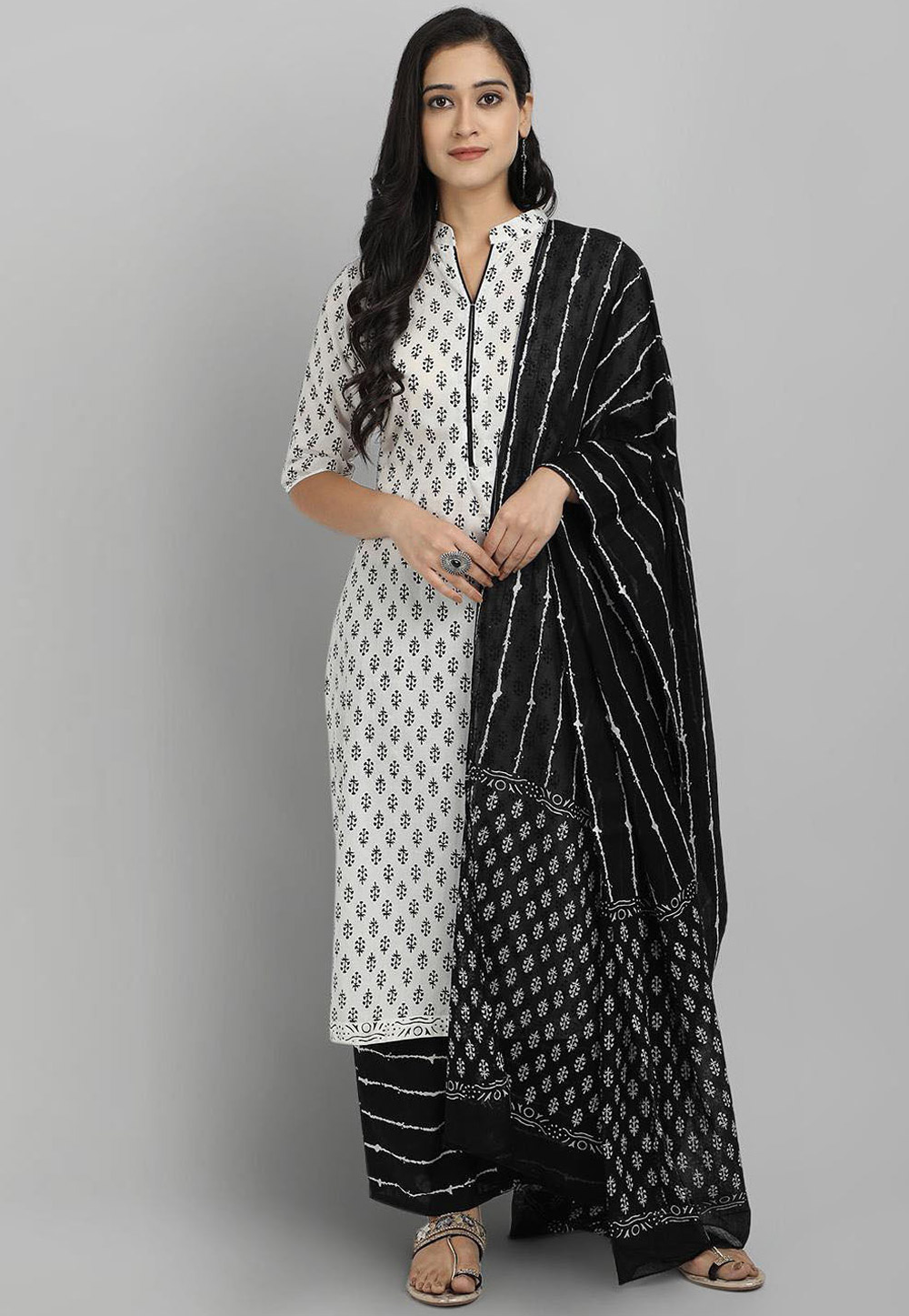 Off White Rayon Readymade Palazzo Suit 270606