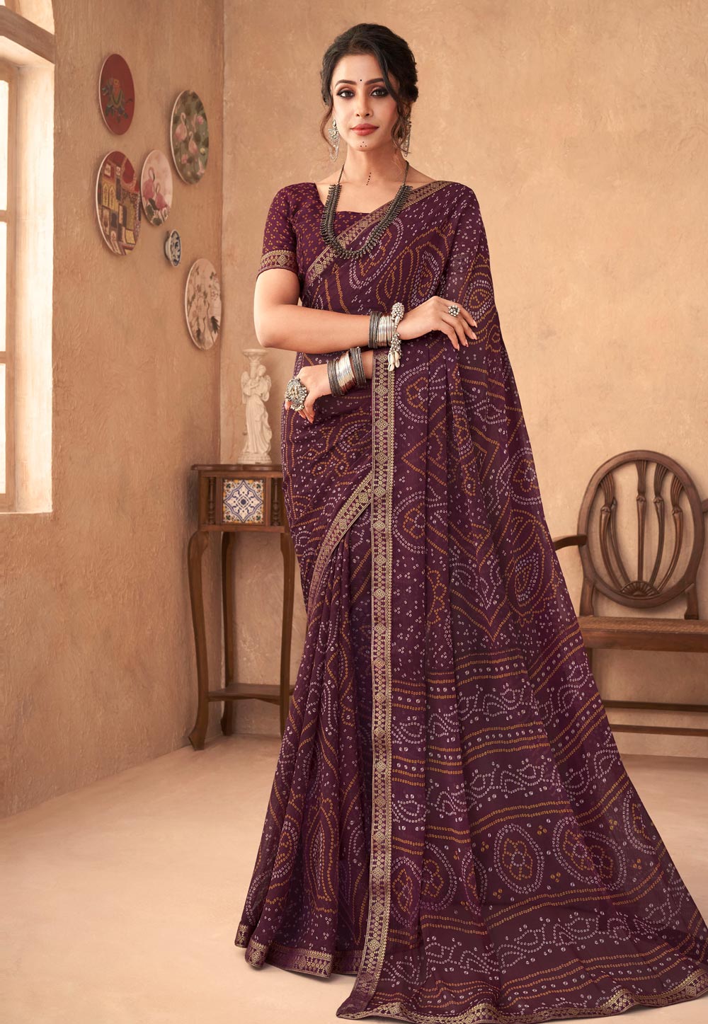Buy Wine Sarees for Women by KASEE Online | Ajio.com