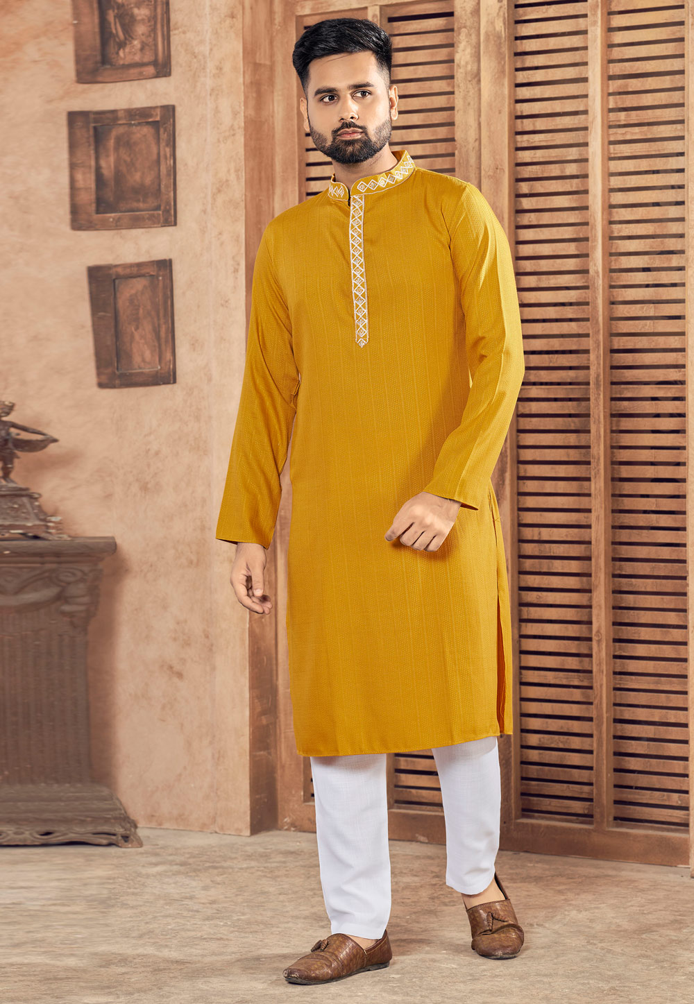 Mustard Viscose Kurta Pajama 270741