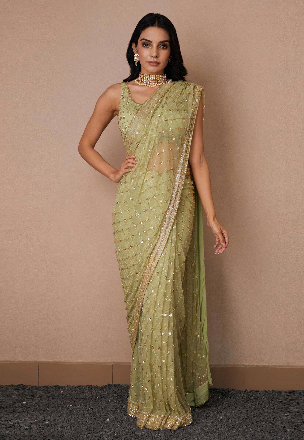 Pista Green Soft Net Saree With Blouse 270871