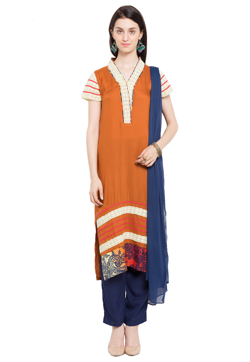 Mustard Cotton Readymade Pant Style Suit 230428