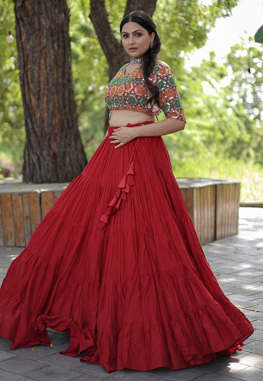 Red Rayon Navratri Chaniya Choli 271138