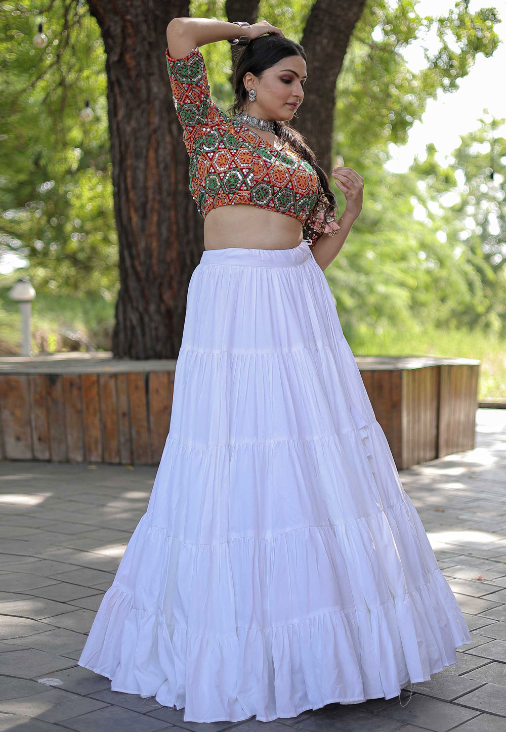 White Rayon Navratri Chaniya Choli 271141