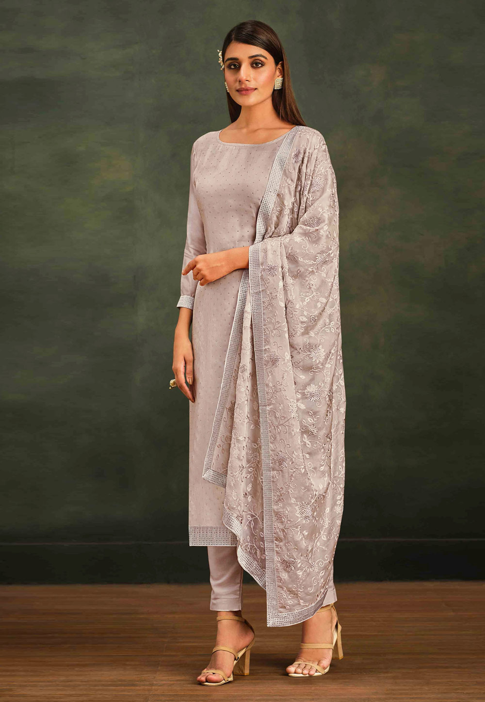 Grey Organza Pakistani Suit 271089