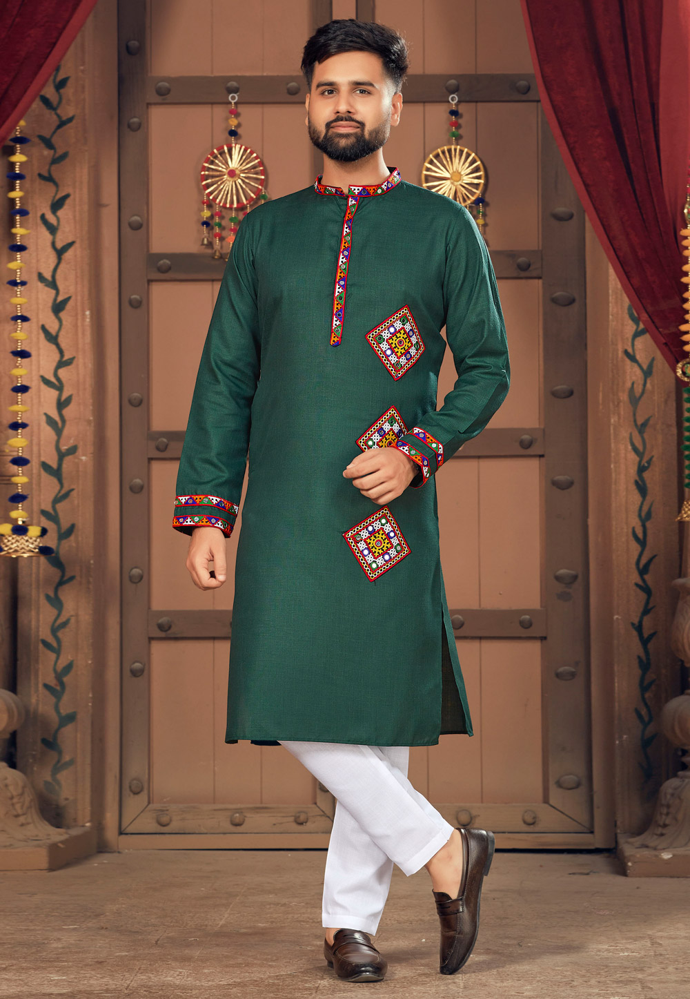 Green Cotton Navratri Kurta Pajama 270961