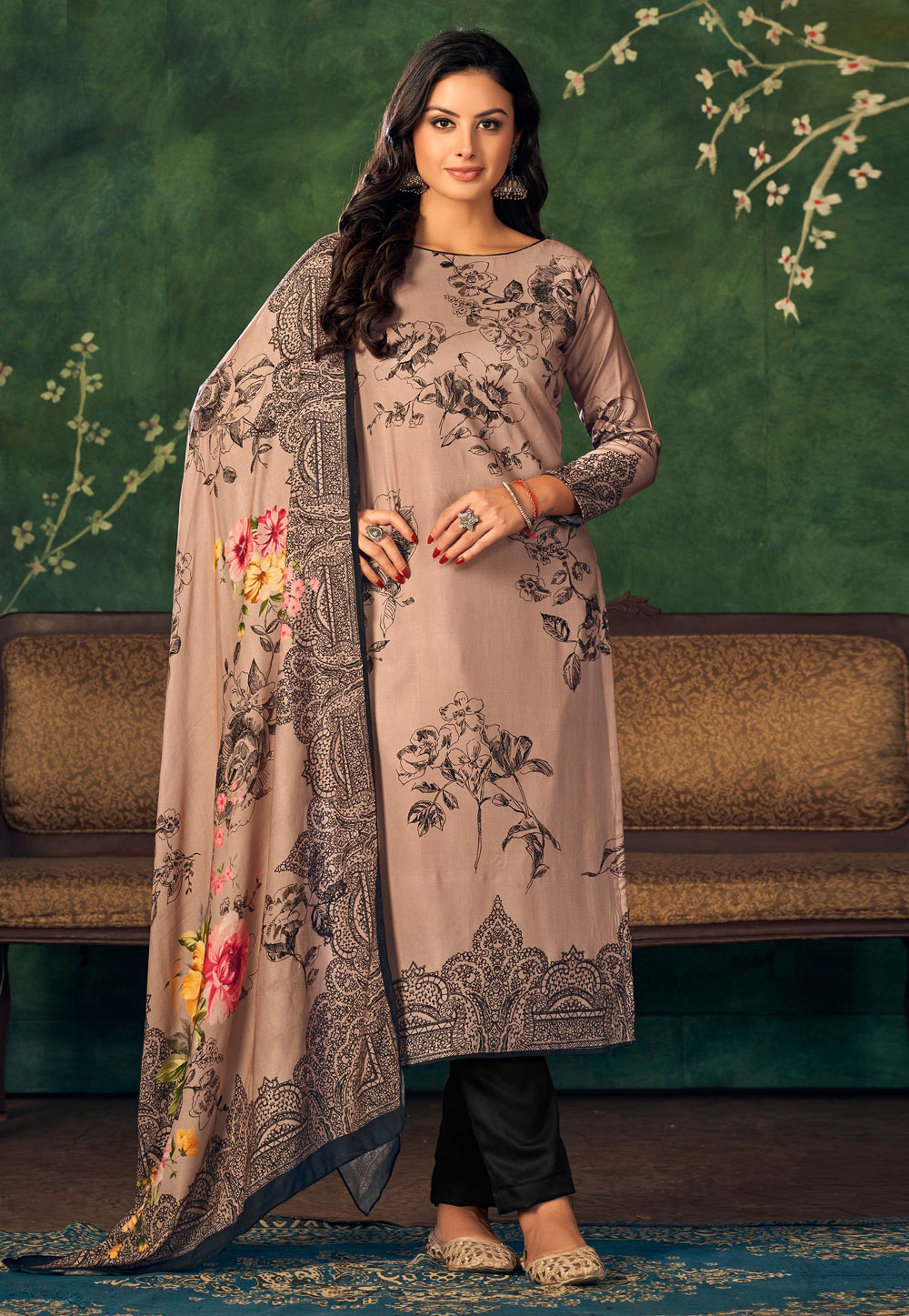 Peach Viscose Straight Suit 273690