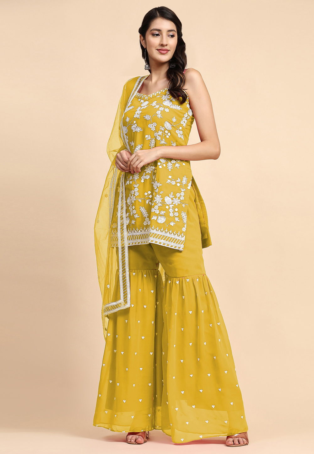 Mustard Faux Georgette Sharara Suit 271259