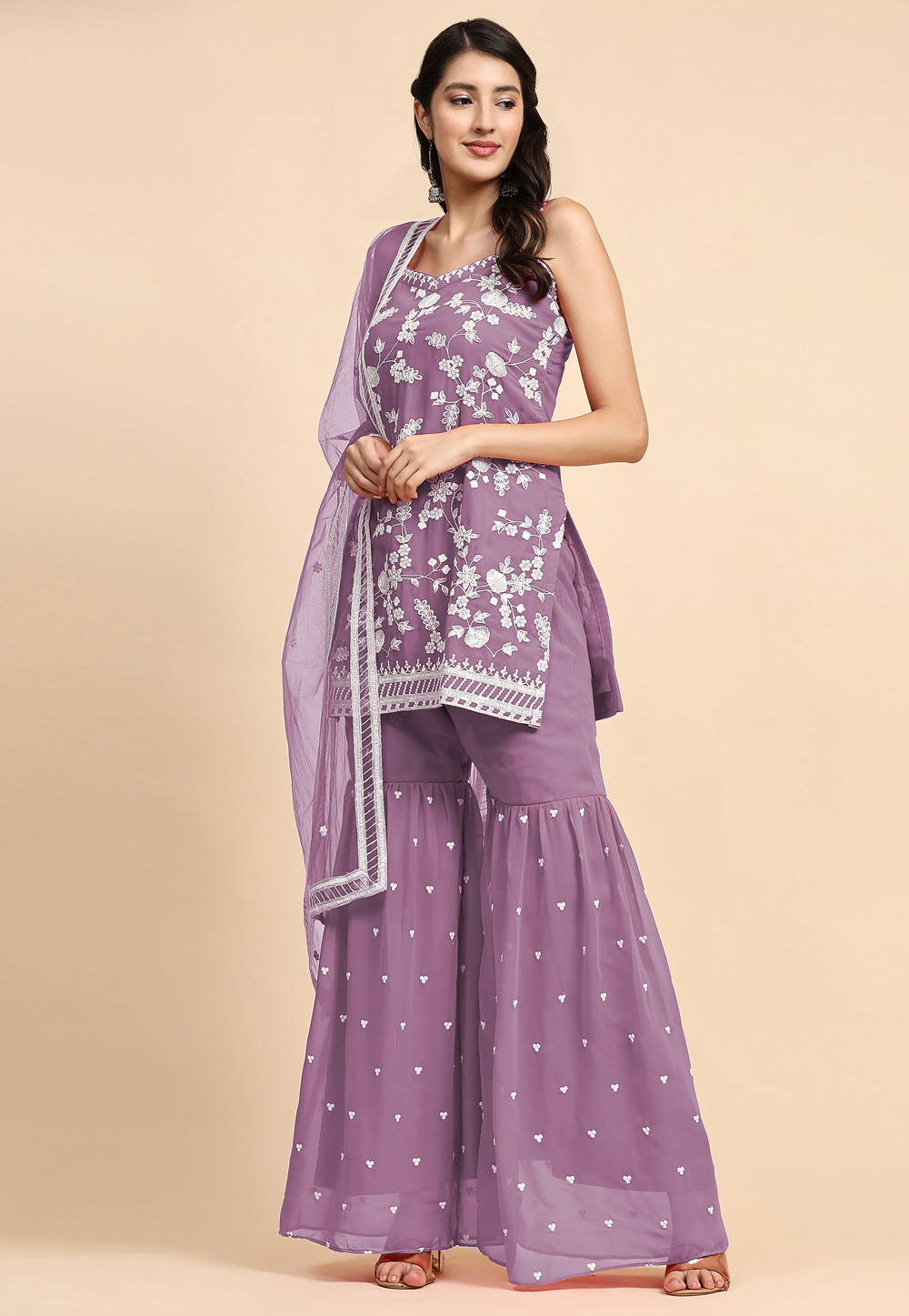 Light Purple Faux Georgette Sharara Suit 271261