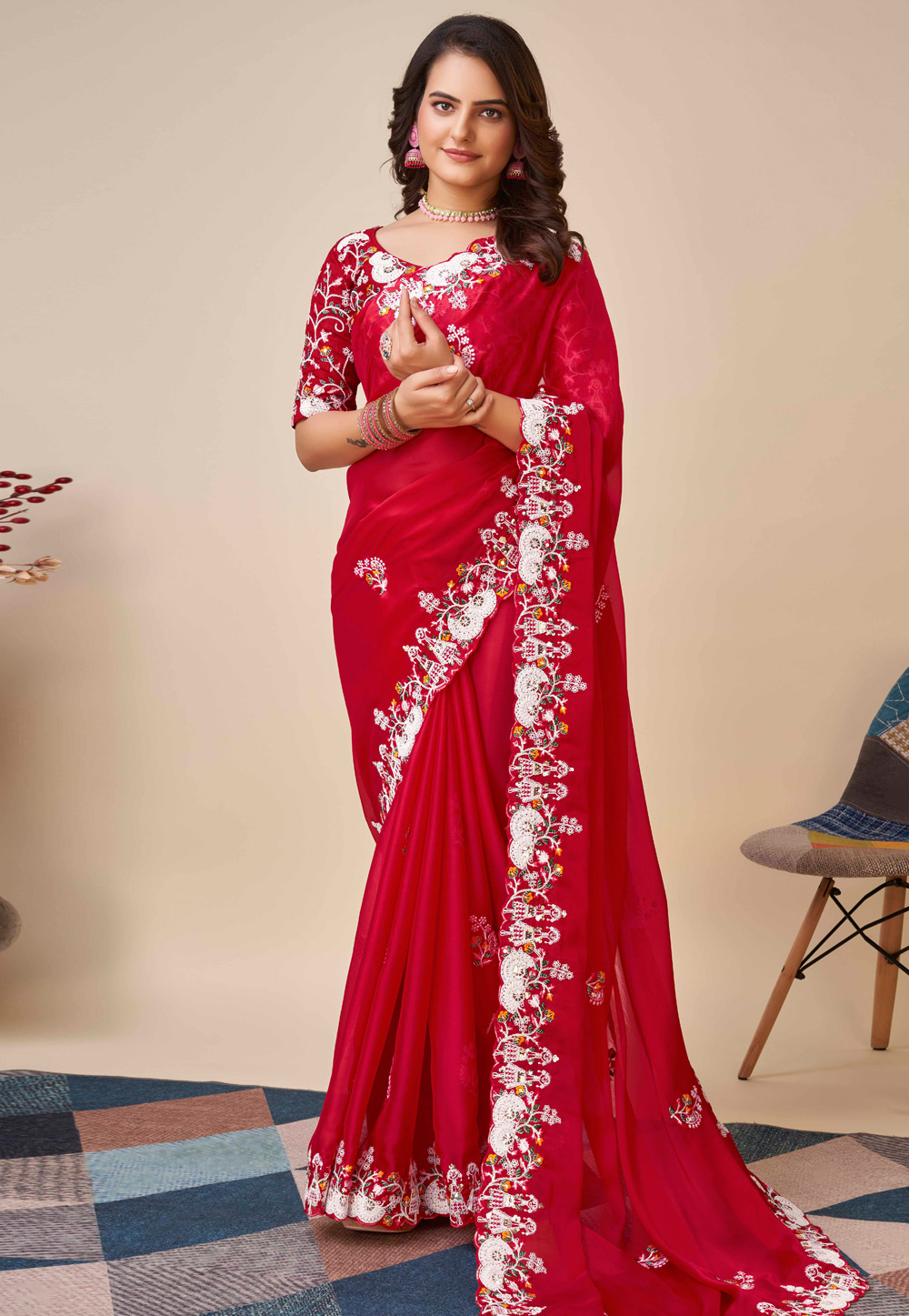 Red Georgette Saree With Blouse 272078