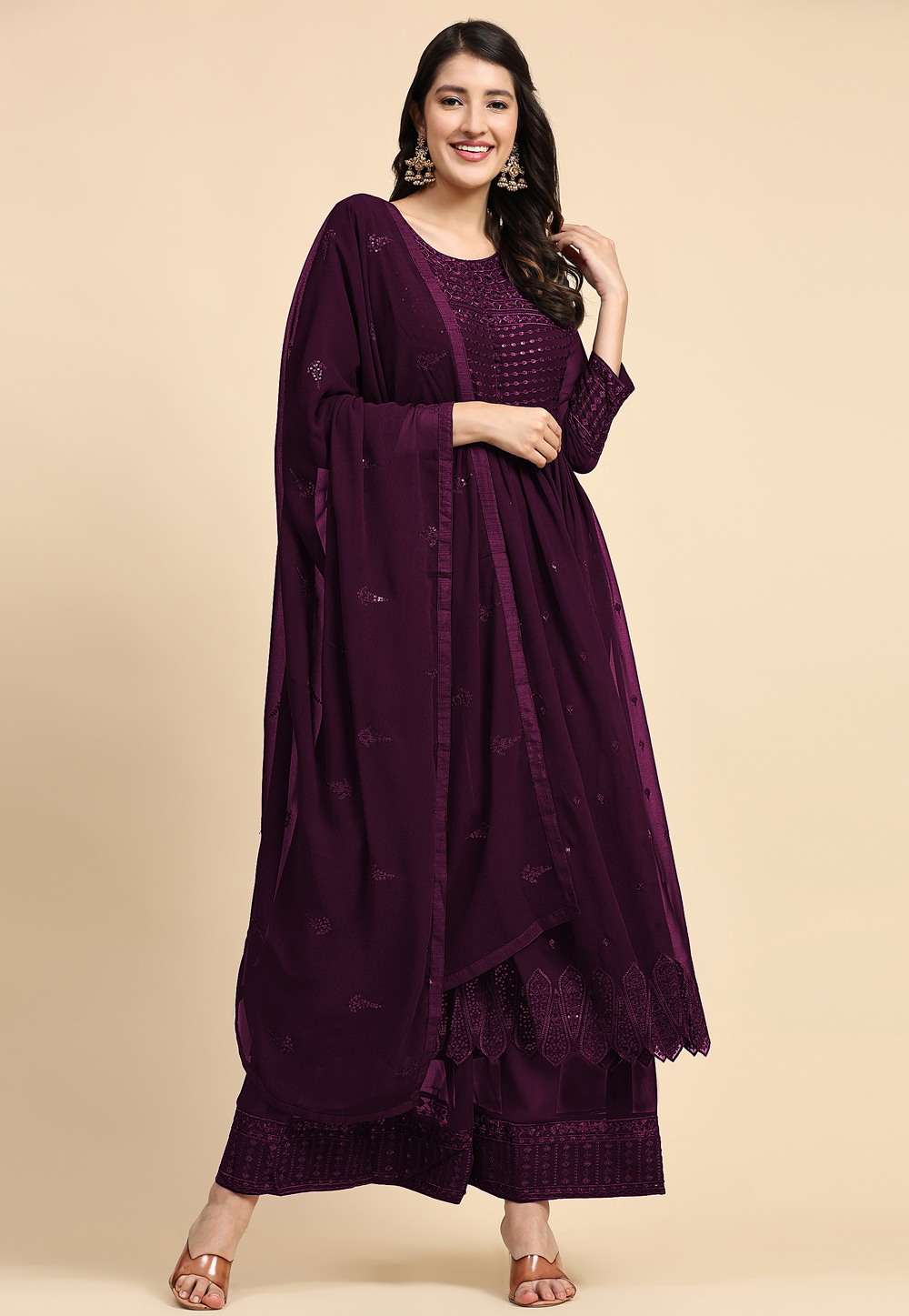 Wine Faux Georgette Pakistani Suit 272122