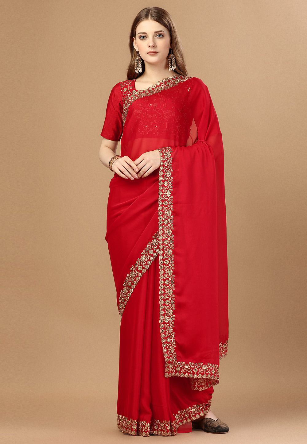 Red Georgette Saree With Blouse 272079