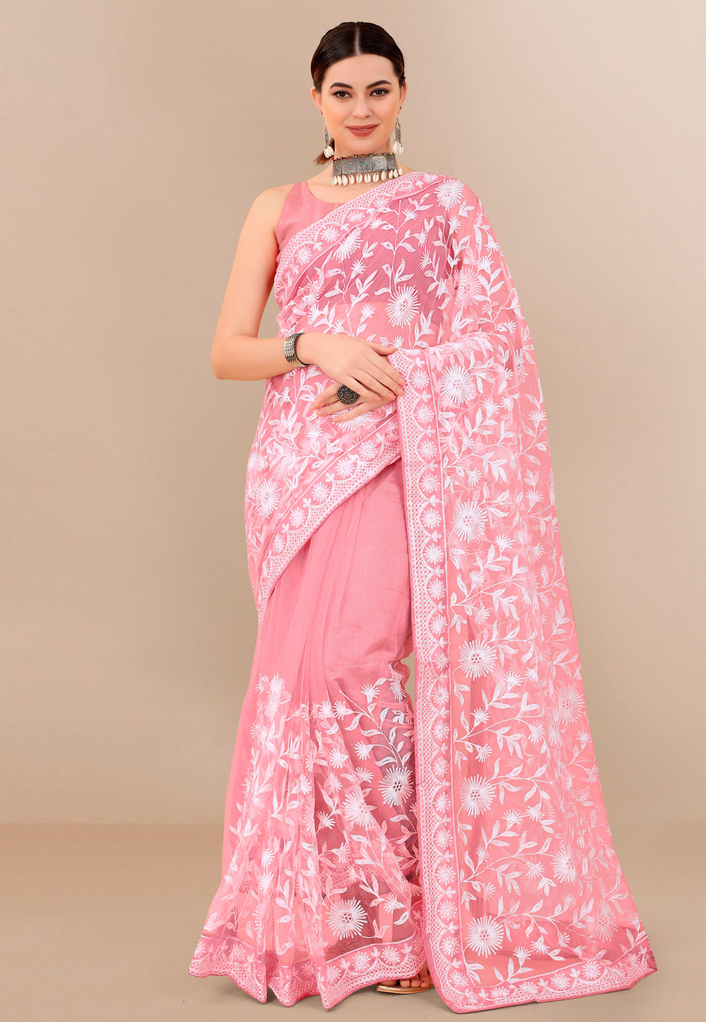 Pink Soft Net Saree With Blouse 272094