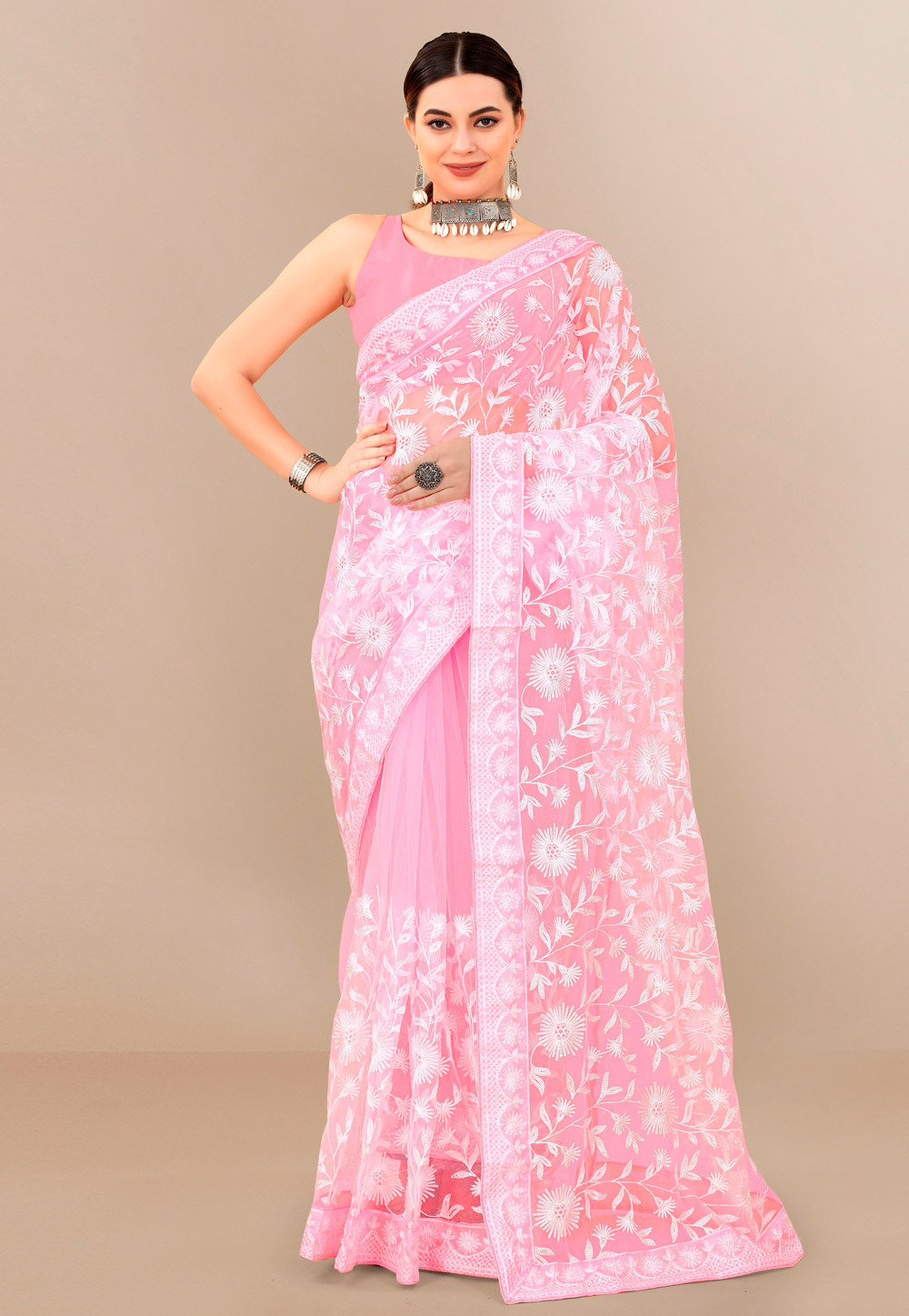 Pink Soft Net Saree With Blouse 272098