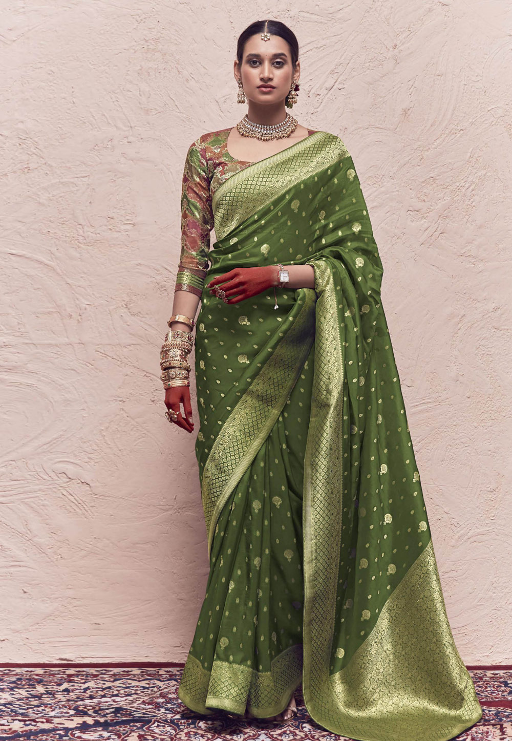 Mehndi Crepe Saree With Blouse 272201