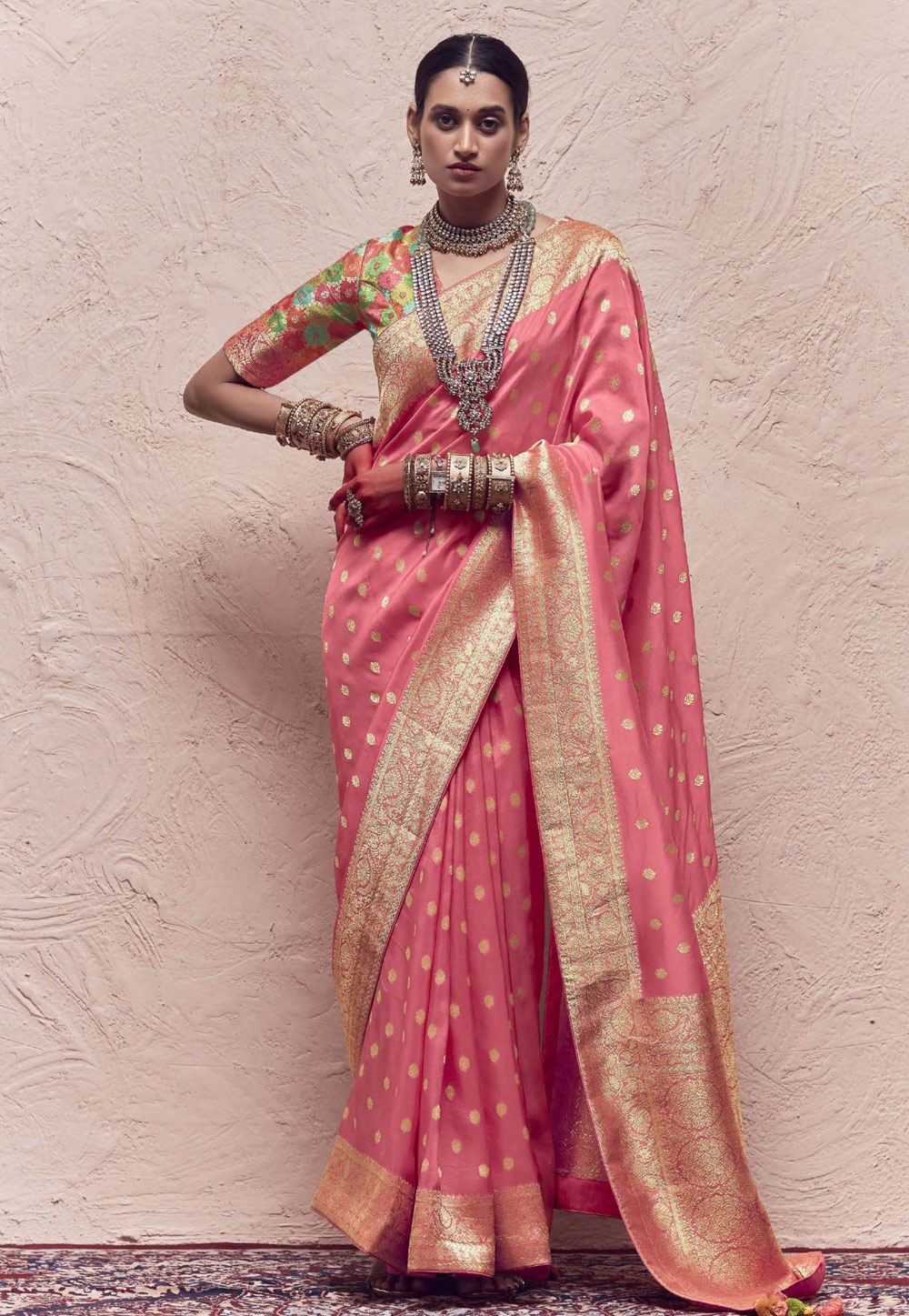 Pink Crepe Saree With Blouse 272202
