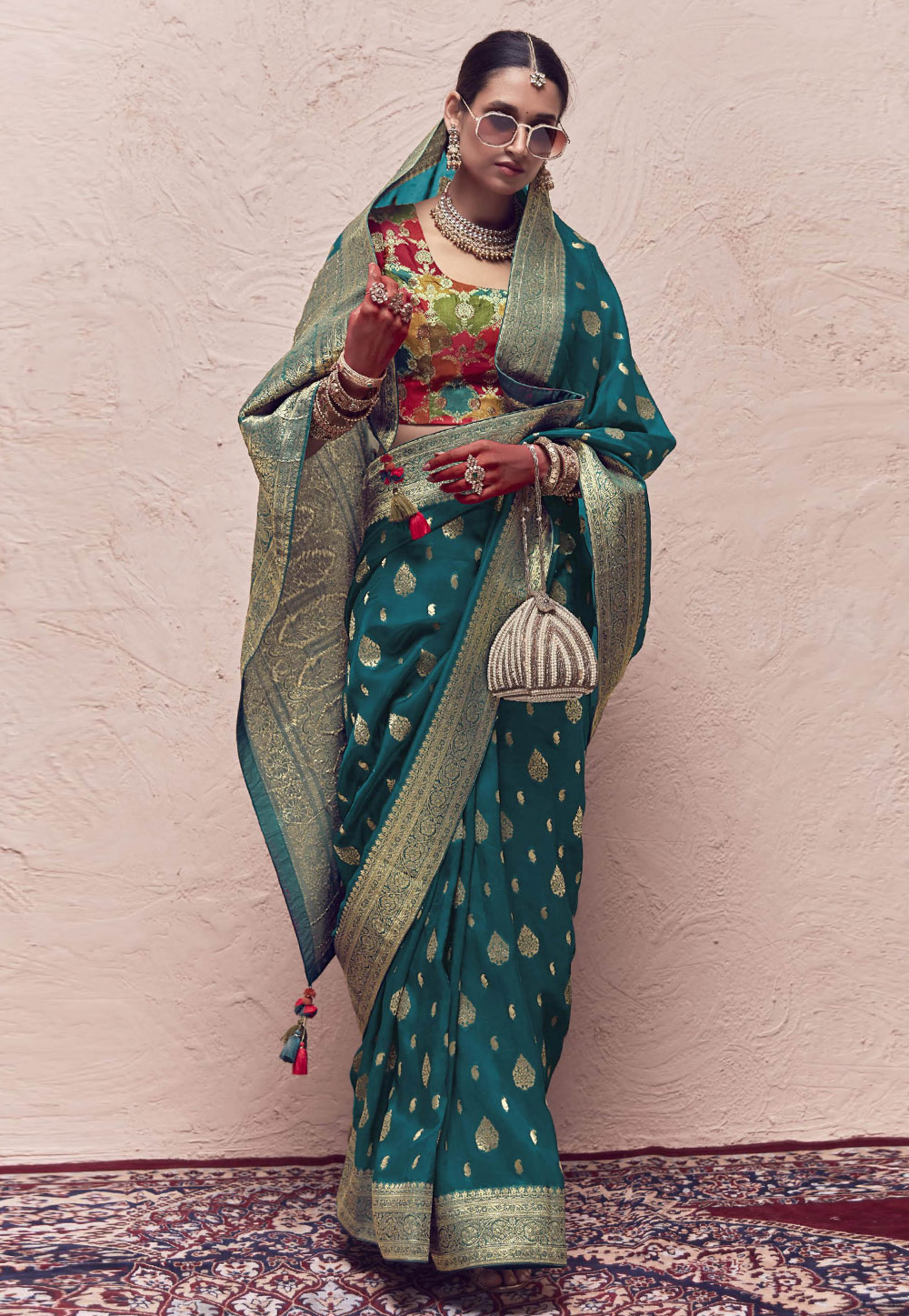 Teal Crepe Saree With Blouse 272205