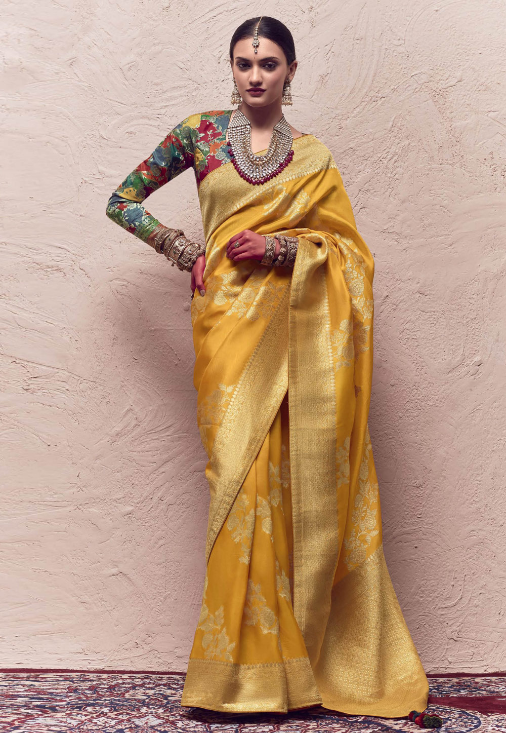 Yellow Crepe Saree With Blouse 272207