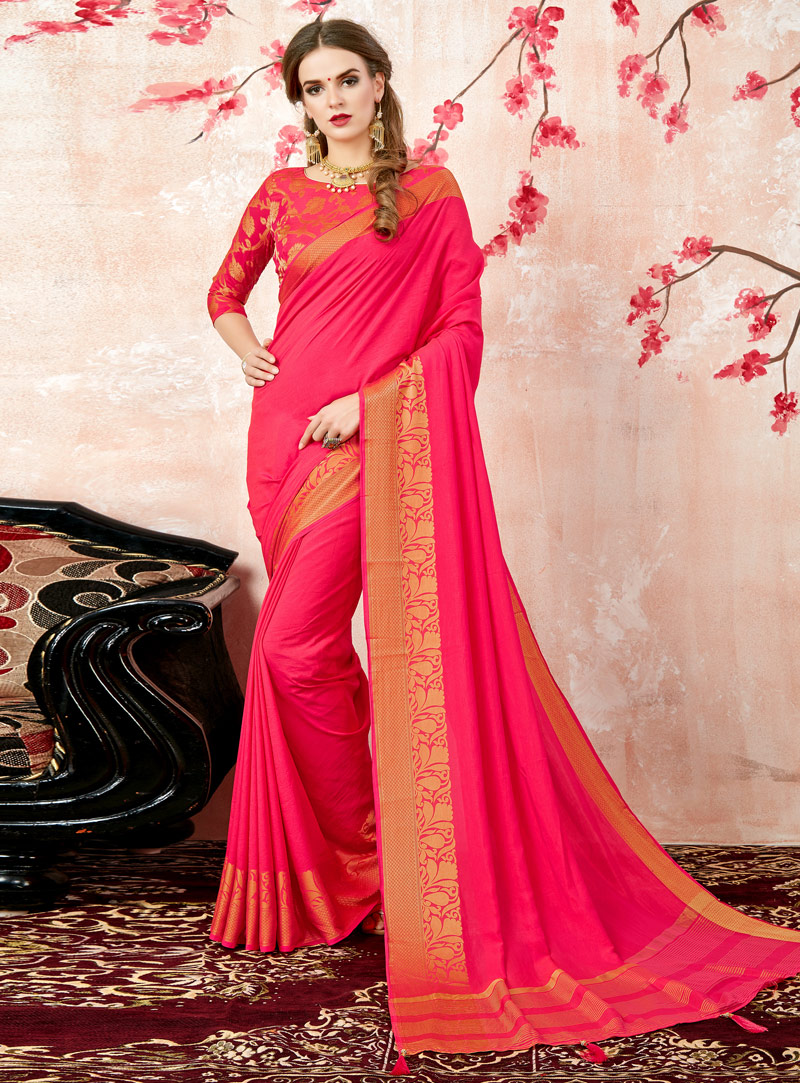 Pink Crepe Saree With Blouse 130770