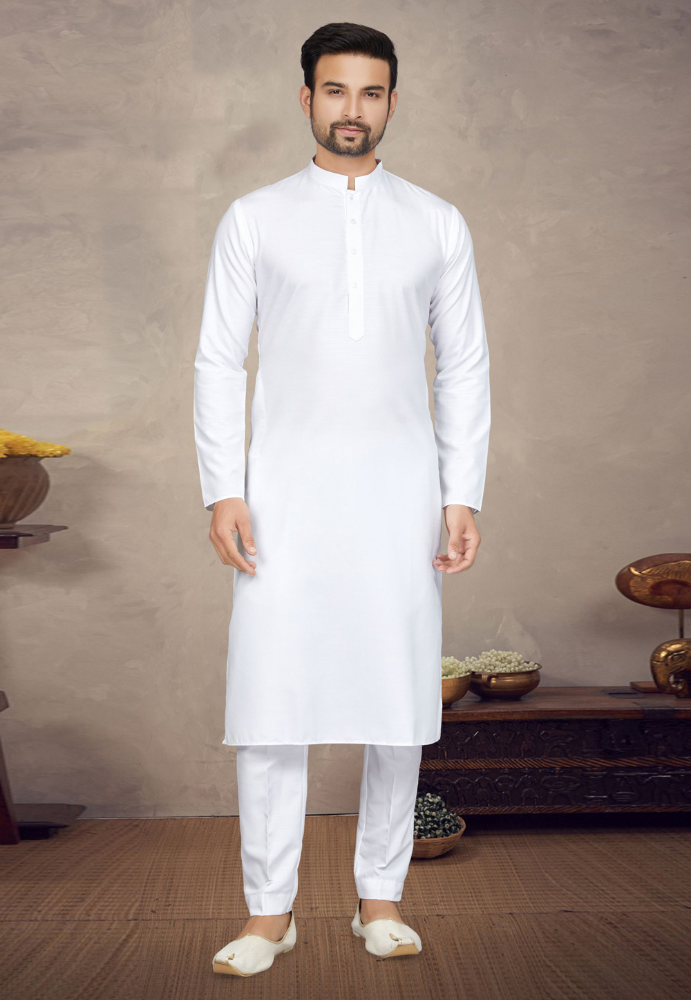 White Cotton Kurta Pajama 272148