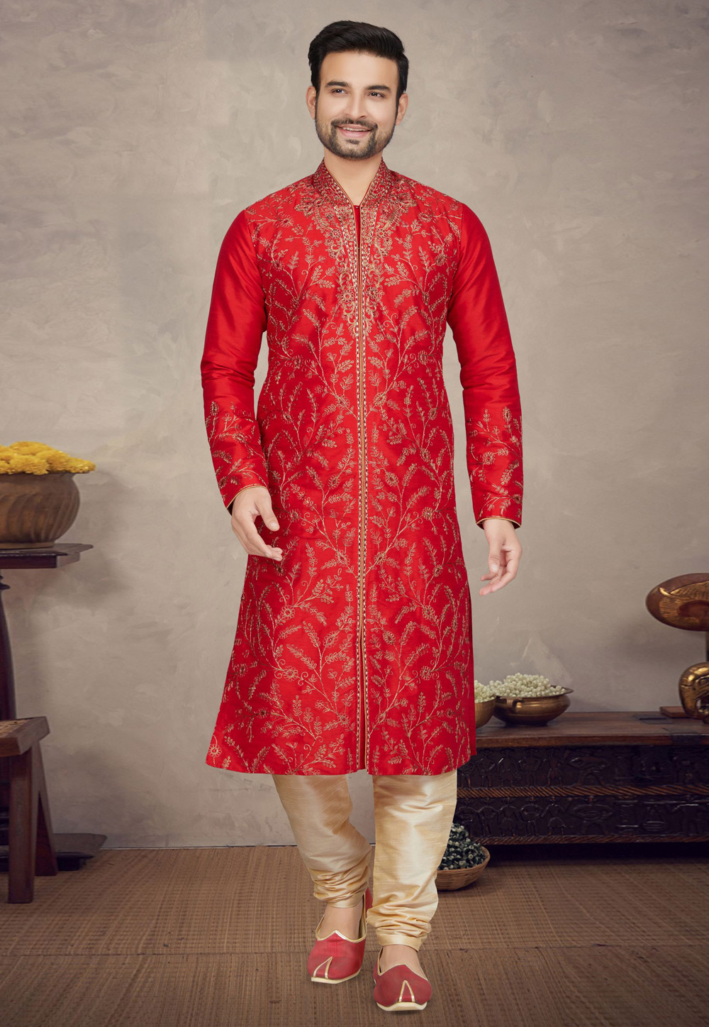Red Art Silk Kurta Pajama 272157