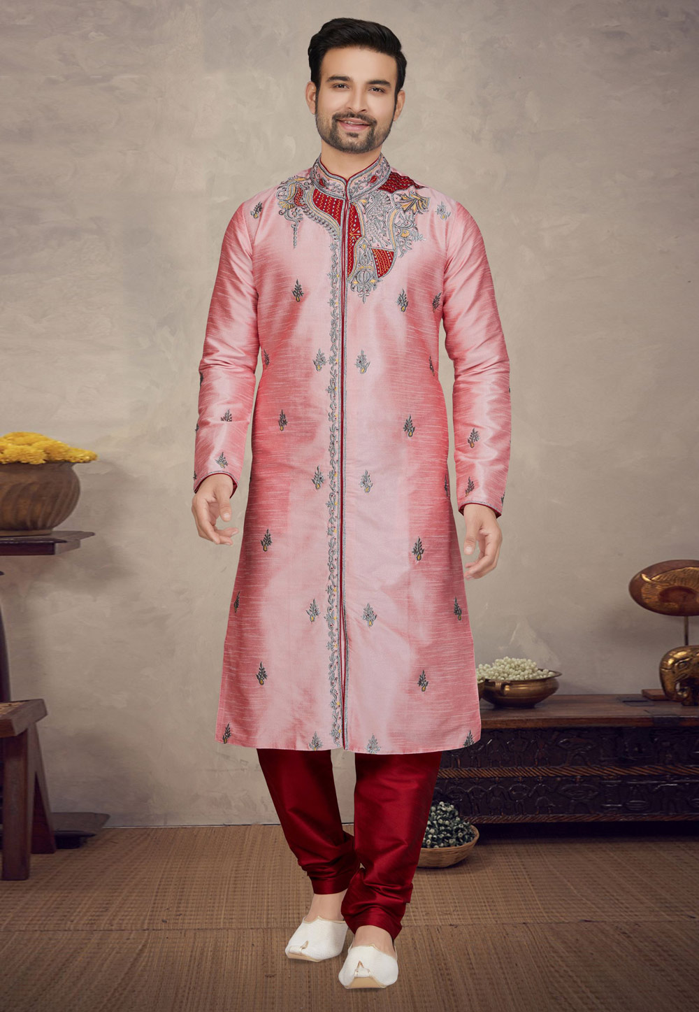 Pink Art Silk Kurta Pajama 272159