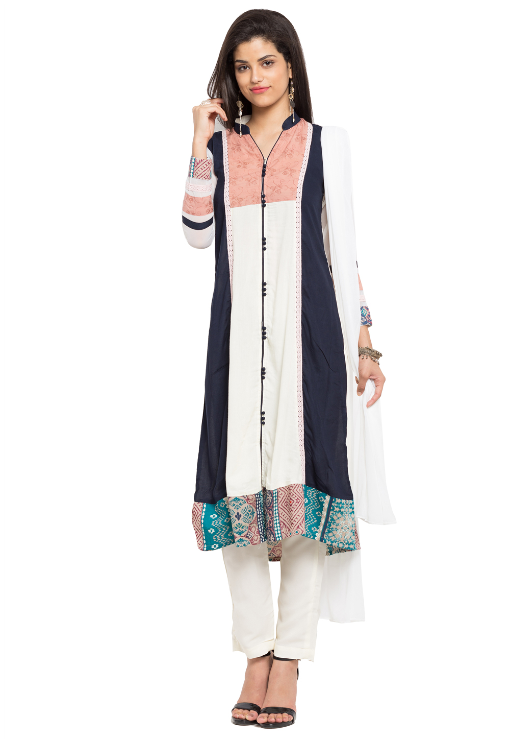 Off White Cotton Readymade Pant Style Suit 230435