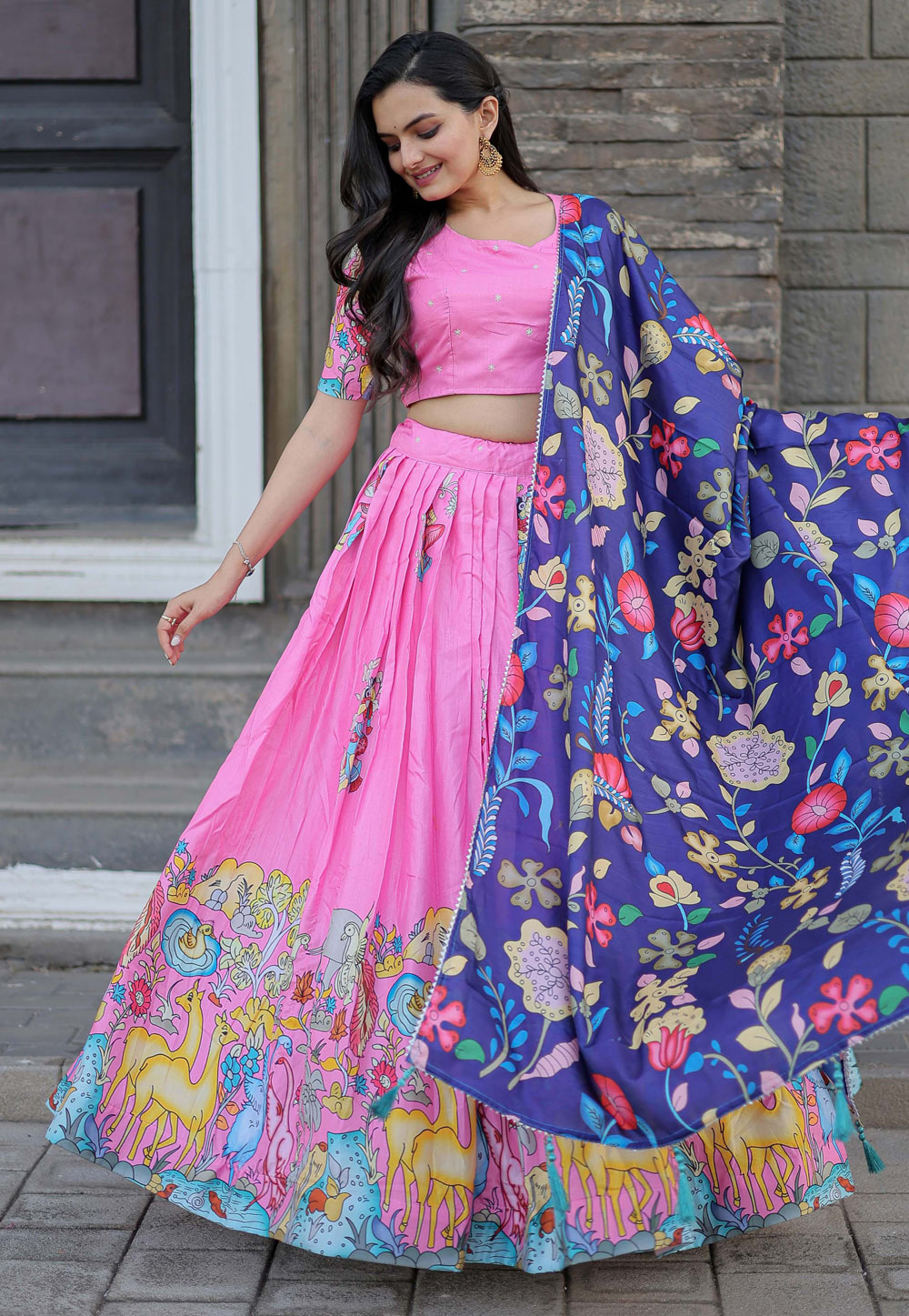 Buy Pink Blue Jaal Lehenga Choli Set by PSPEACHES at Ogaan Market Online  Shopping Site