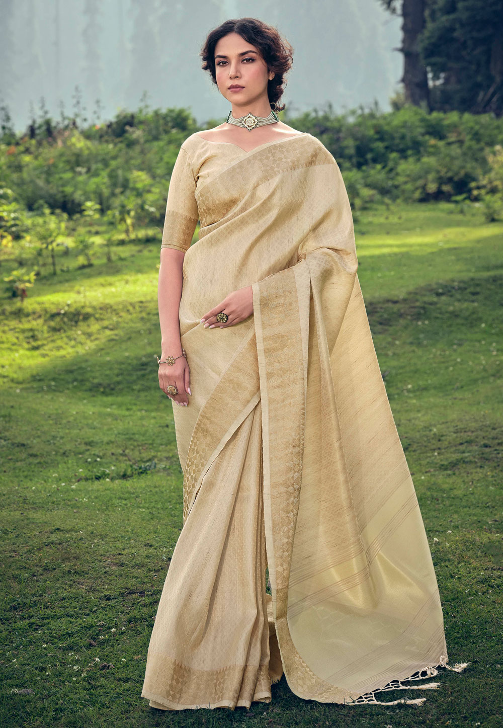 Beige Linen Saree With Blouse 272931