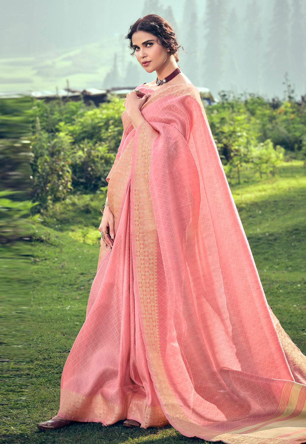 Pink Linen Saree With Blouse 272933