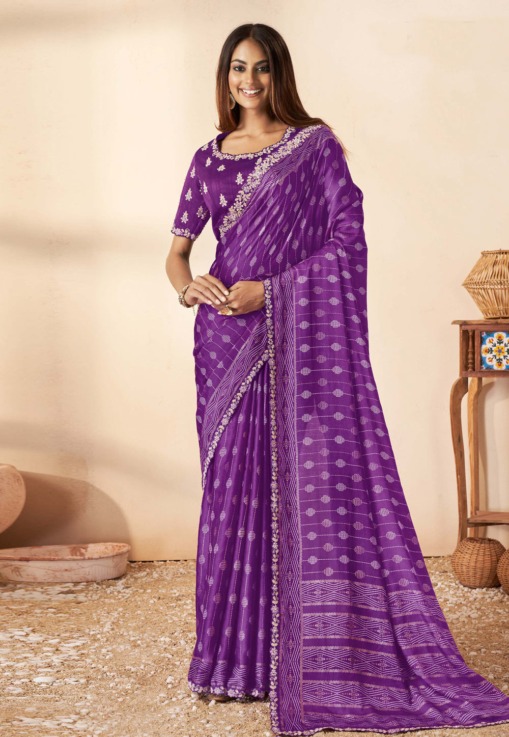Violet Silk Saree With Blouse 272440