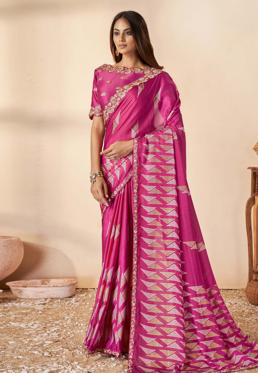 Magenta Silk Saree With Blouse 272442