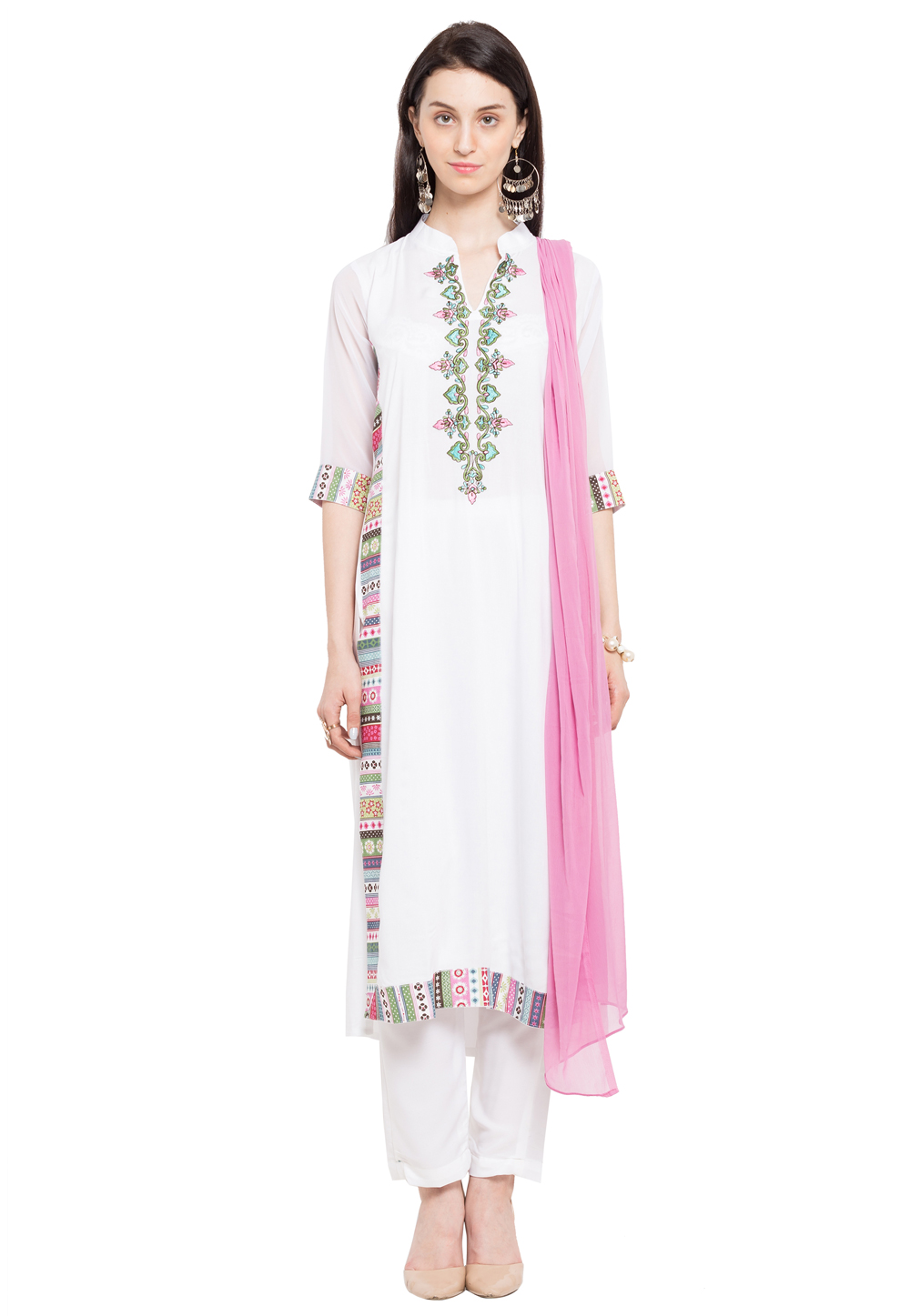 Off White Cotton Readymade Pant Style Suit 230436