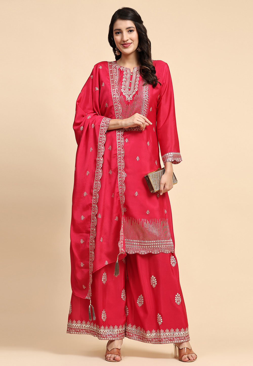 Red Chinon Palazzo Suit 272819