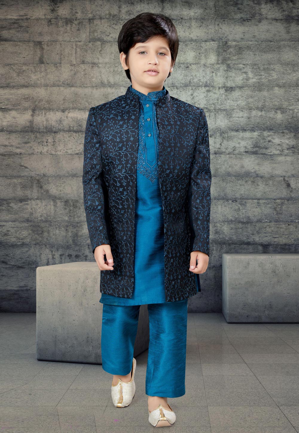 Blue Art Silk Kids Indo Western Suit 272842