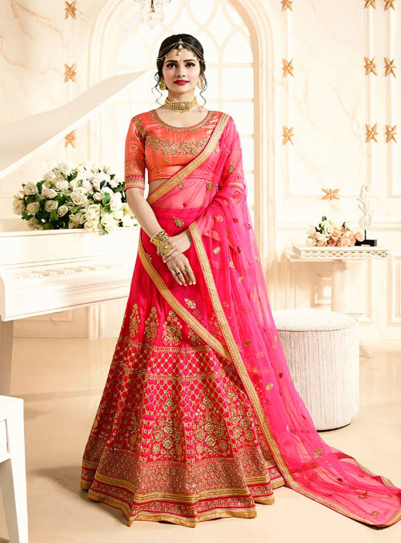 Prachi Desai Pink Silk A Line Lehenga Choli 85118
