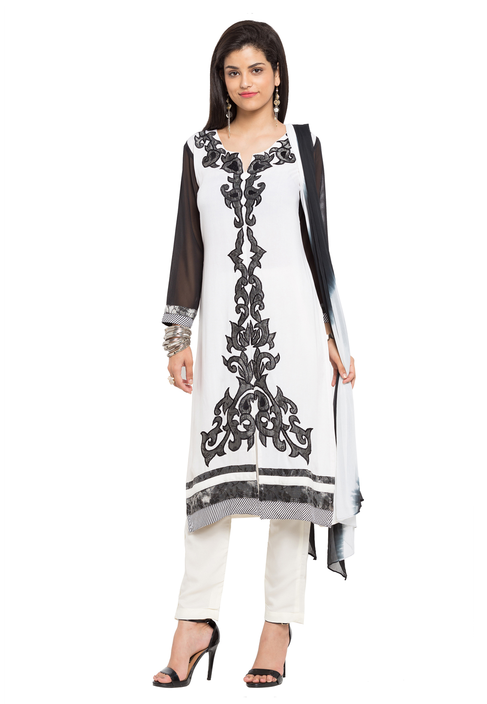 Off White Cotton Readymade Pant Style Suit 230439