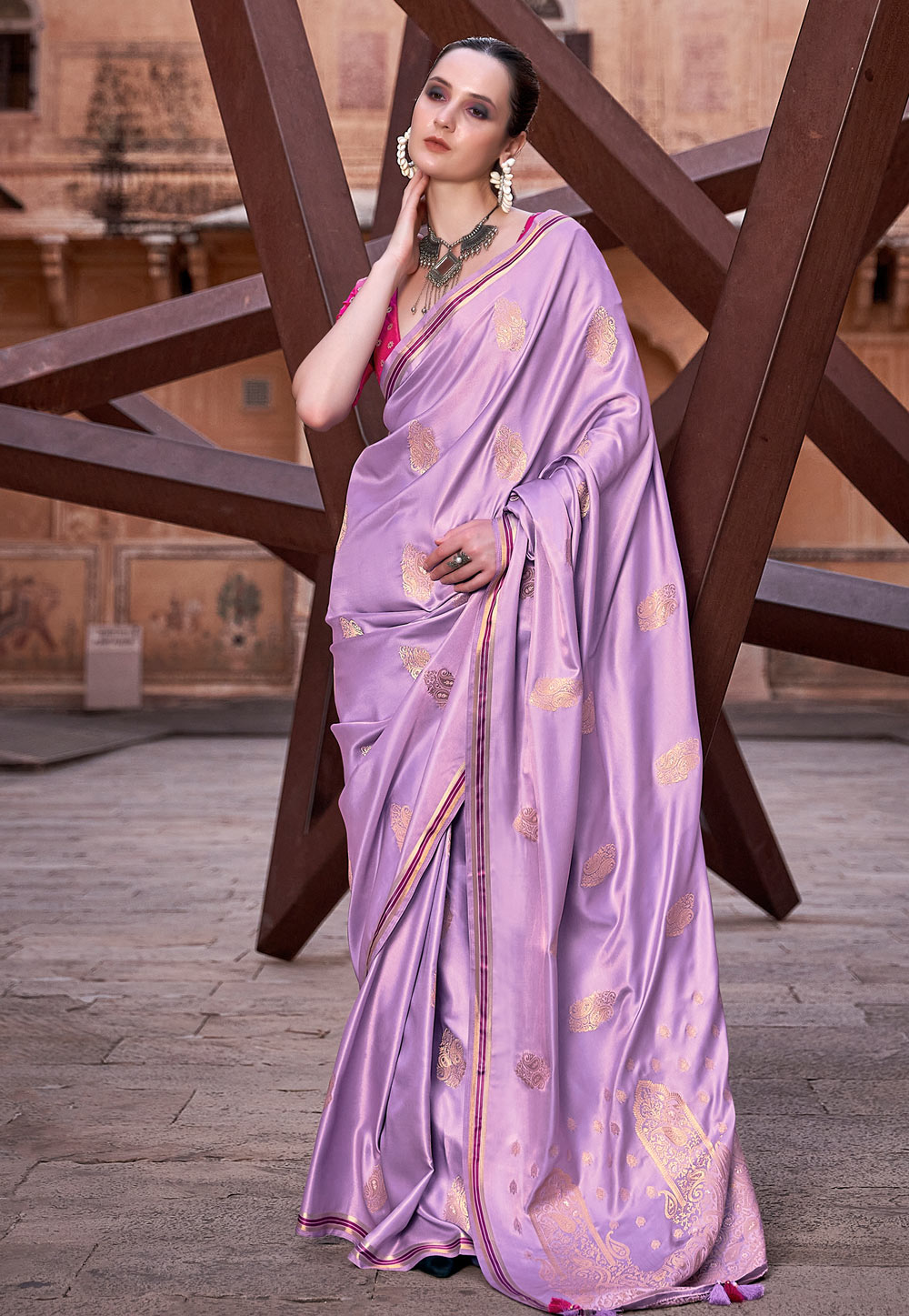 Buy Lavender Purple Dola Silk Saree online-Karagiri