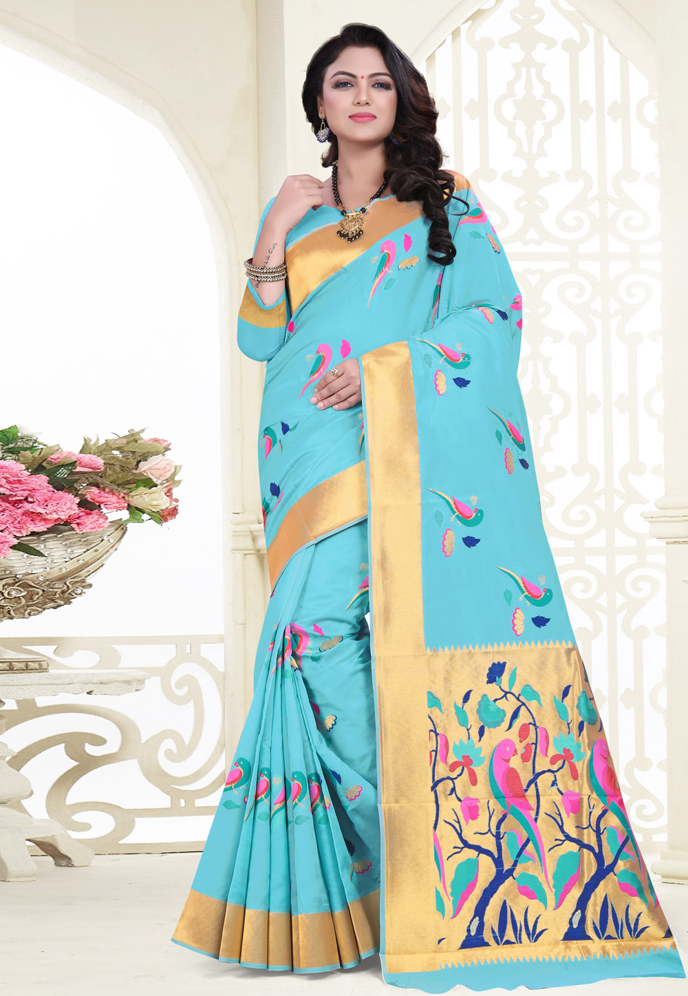 Light Blue Banarasi Silk Festival Wear Saree 180529