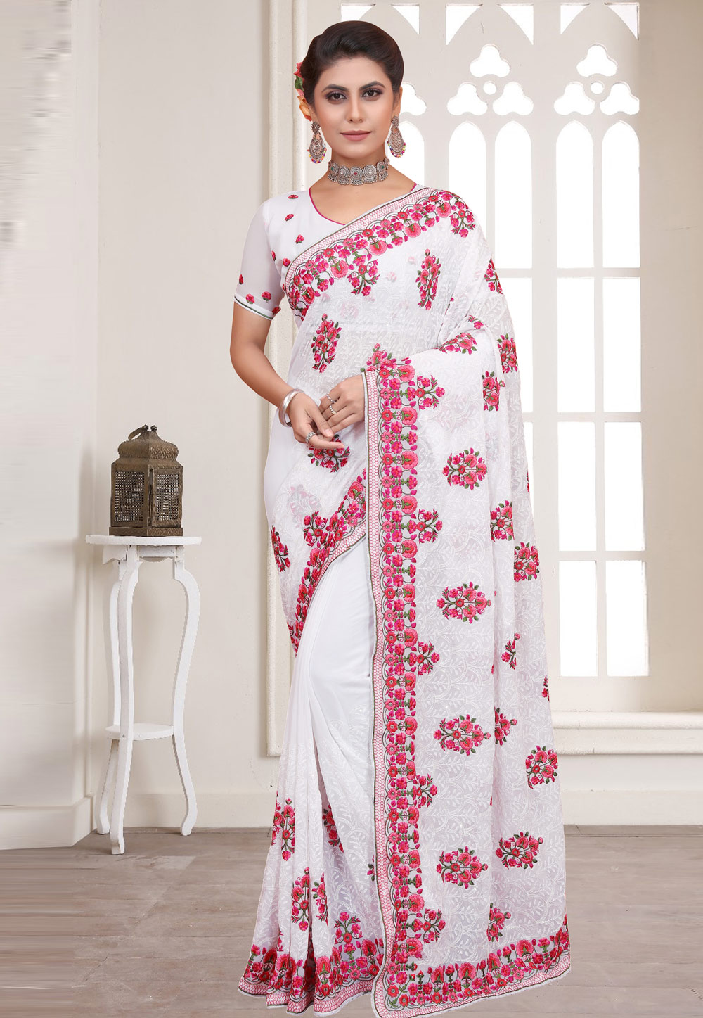 White Georgette Saree With Blouse 258364