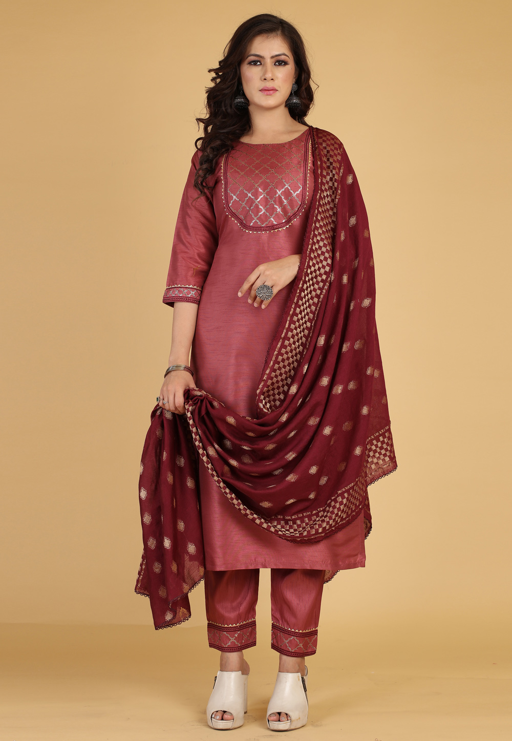 Pink Cotton Silk Readymade Pakistani Suit 266090