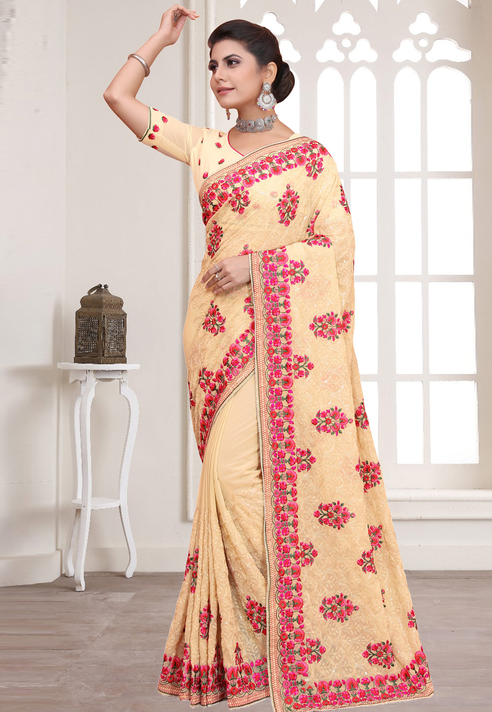 Beige Georgette Saree With Blouse 258366
