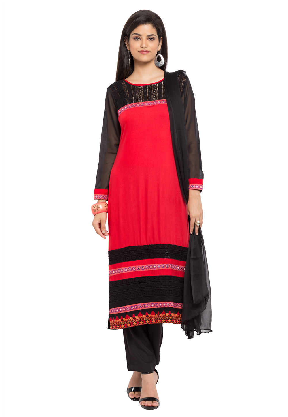 Red Cotton Readymade Pant Style Suit 230443