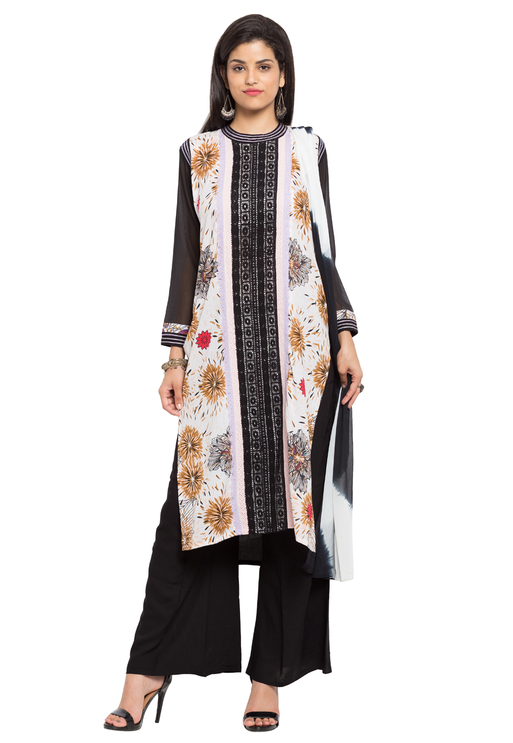 Off White Cotton Readymade Palazzo Suit 230445