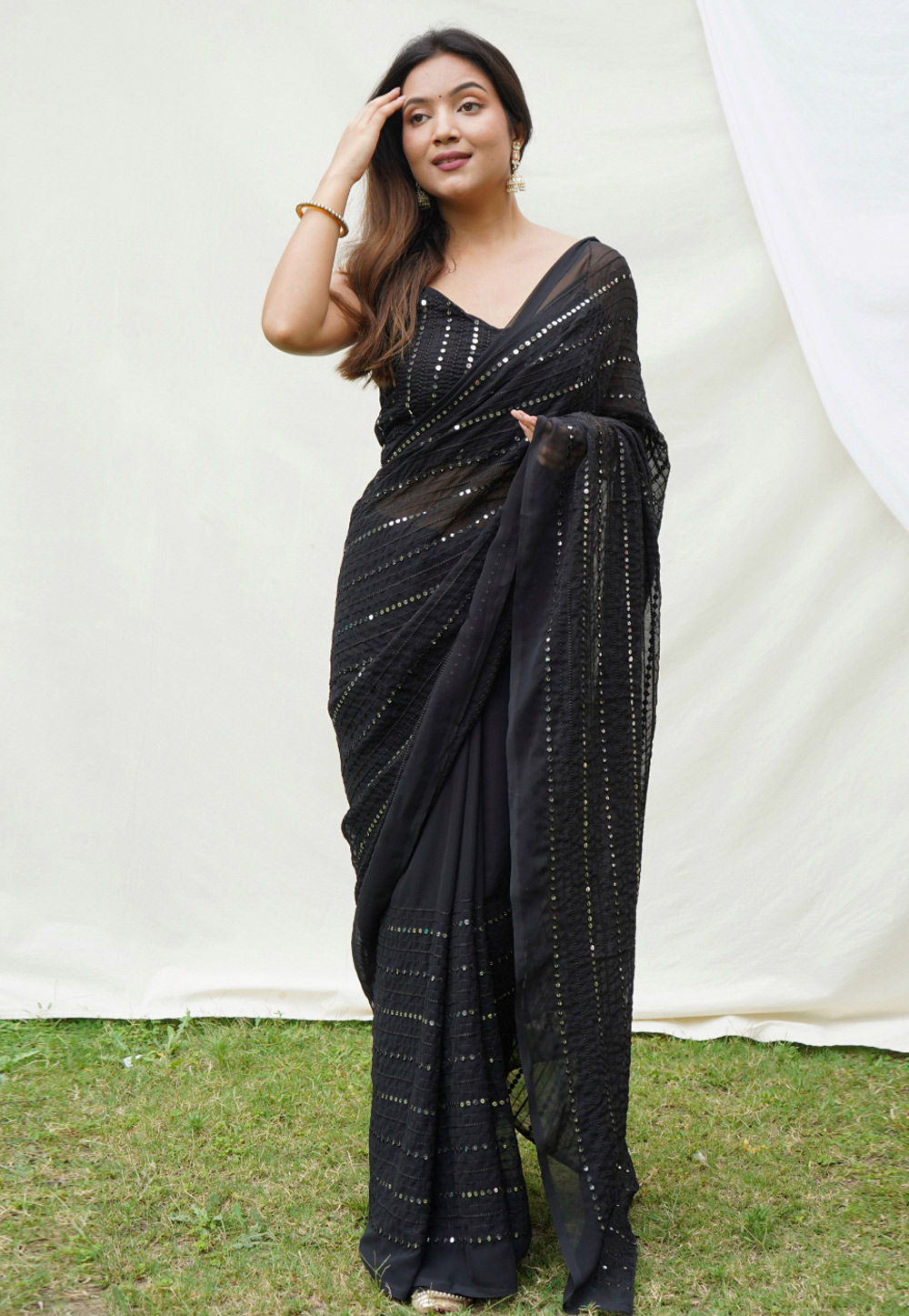 Black Georgette Saree With Blouse 274190
