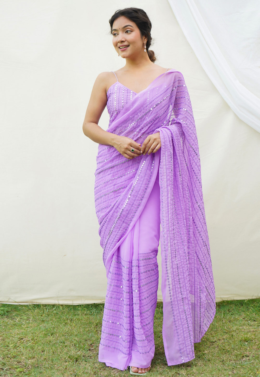 Lavender Georgette Saree With Blouse 274192