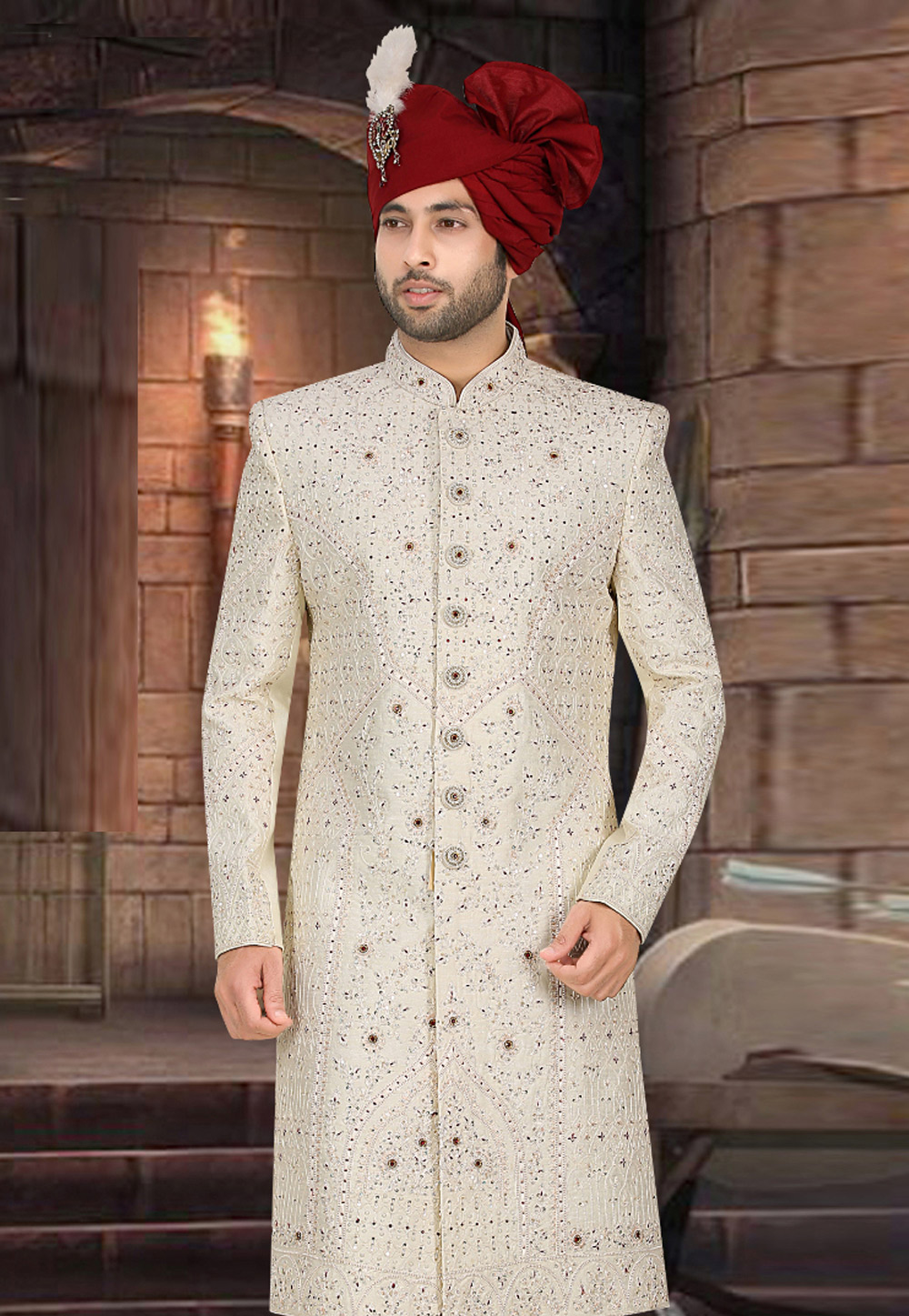 White 2024 sherwani suit