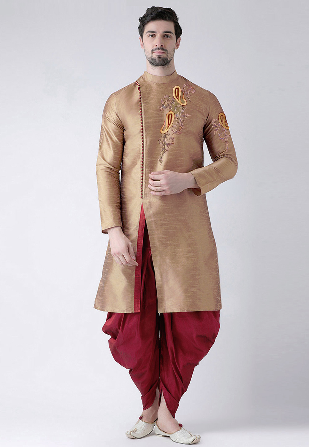 Golden Dupion Silk Dhoti Kurta 236182