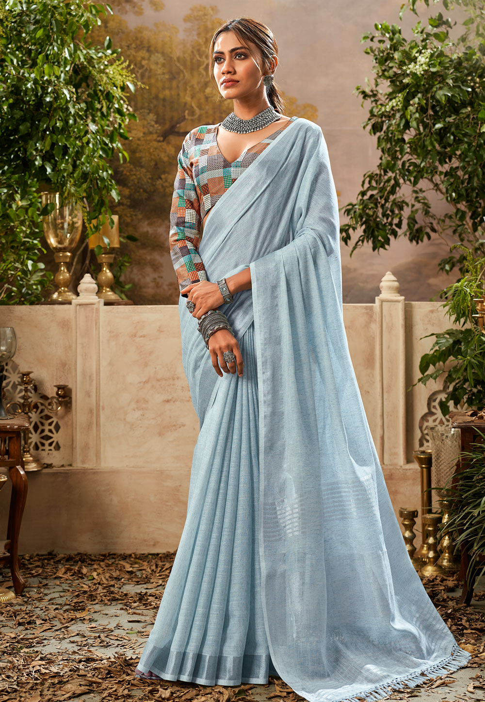 Sky Blue Saree Sari Lichi Silk Indian Pakistani Bollywood Wedding Party  Wear Top | eBay