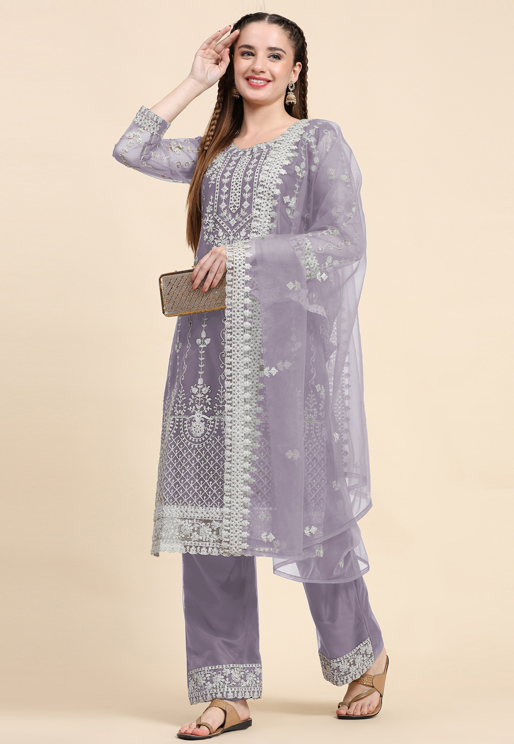 Light Purple Net Pakistani Suit 274406